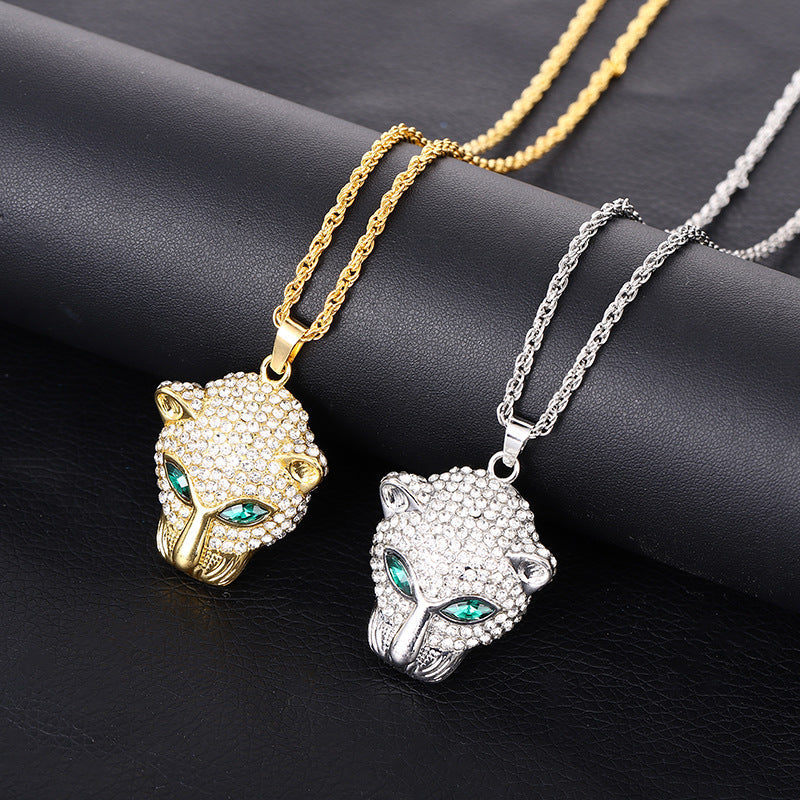 Leopard Head Rhinestone Pendant Necklace N4858