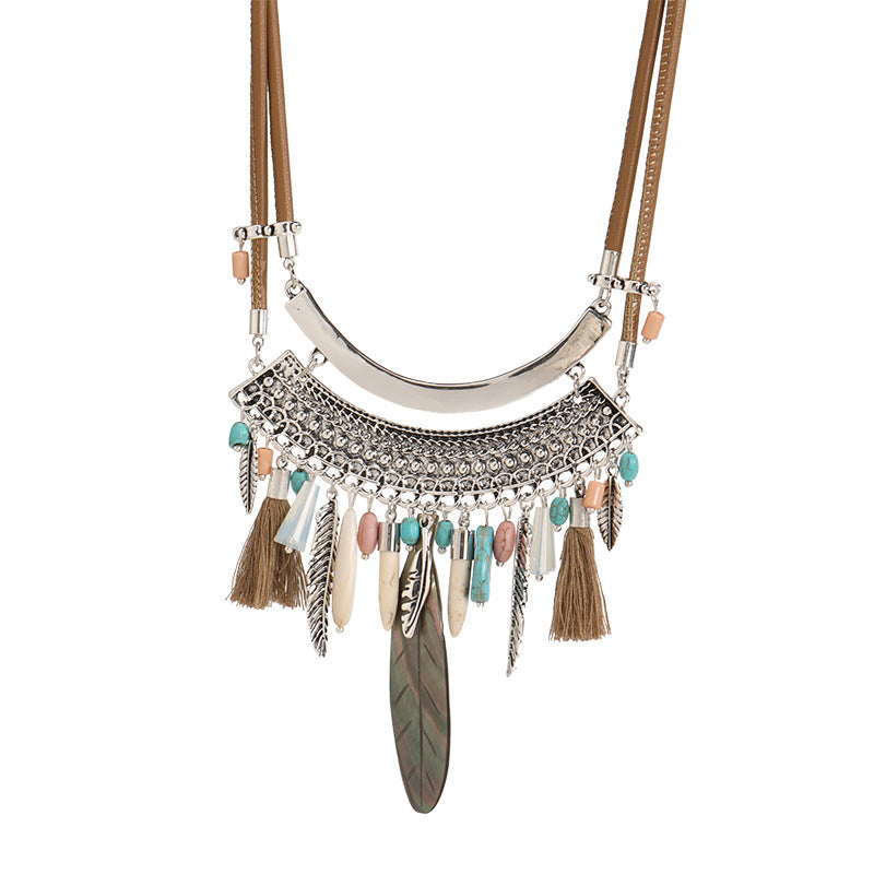 Geometry Feather Leather Necklace N5049