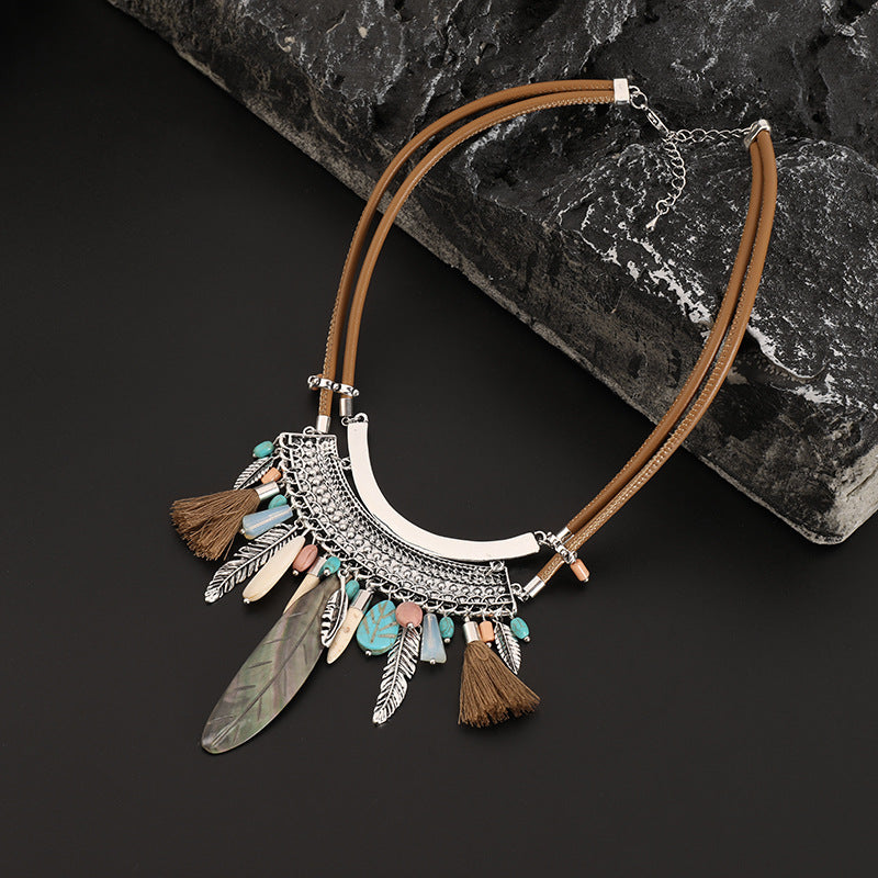 Geometry Feather Leather Necklace N5049