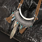 Geometry Feather Leather Necklace N5049
