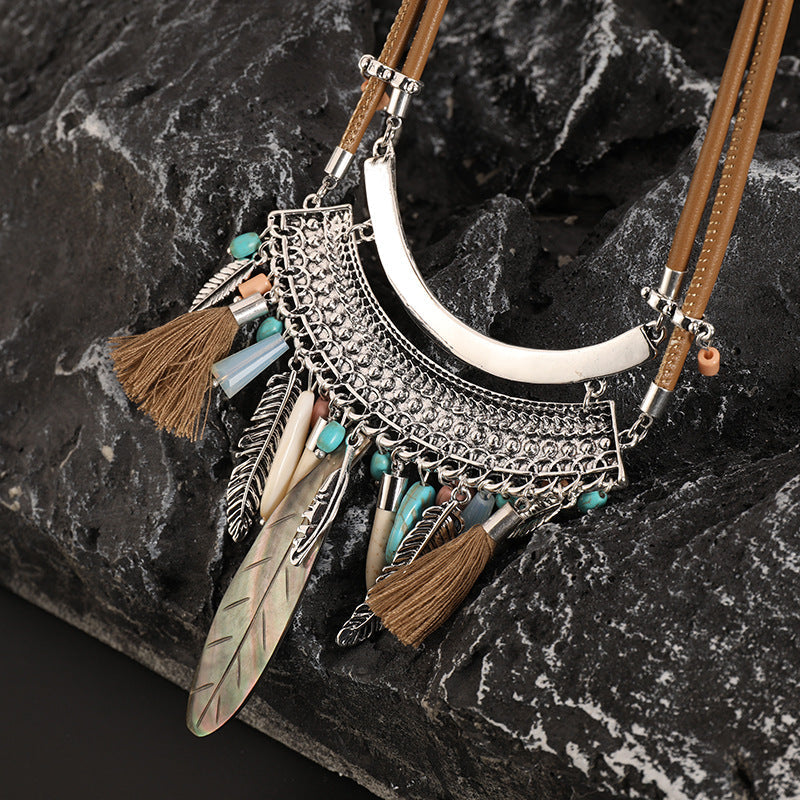 Geometry Feather Leather Necklace N5049