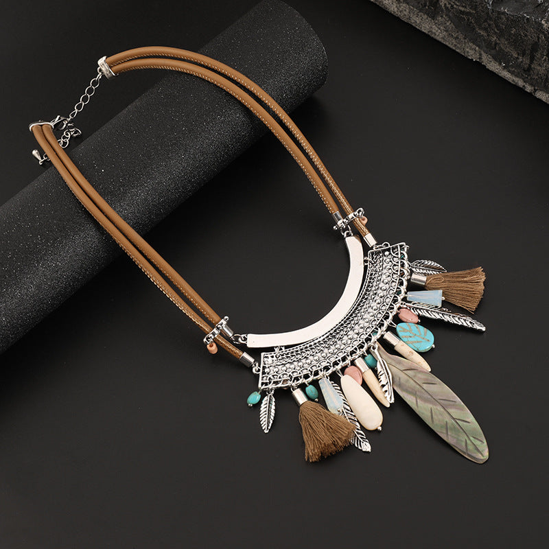 Geometry Feather Leather Necklace N5049