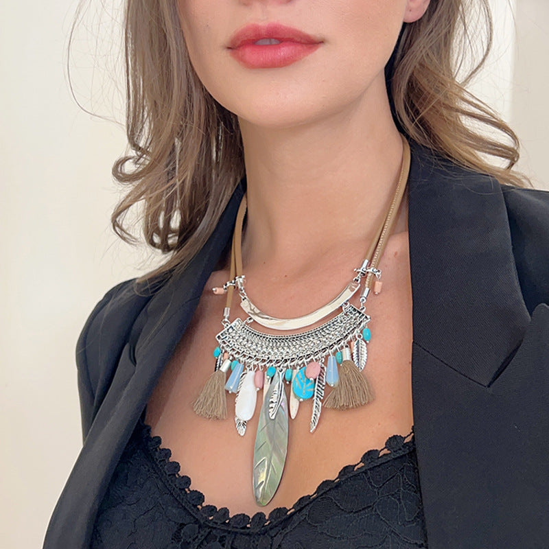 Geometry Feather Leather Necklace N5049