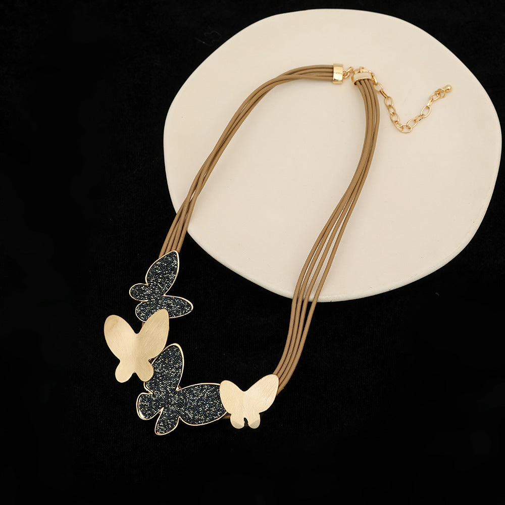 Four Butterfly Pu Leather Necklace N5054