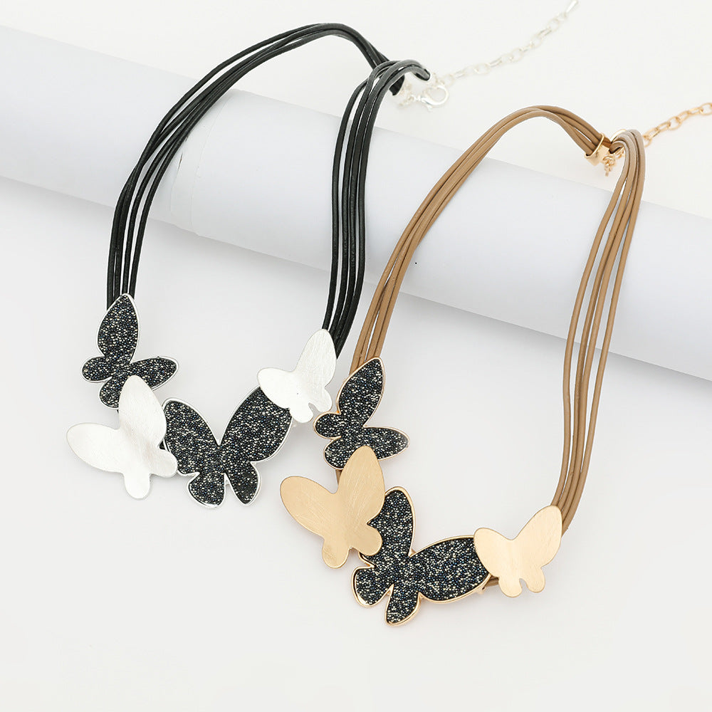 Four Butterfly Pu Leather Necklace N5054