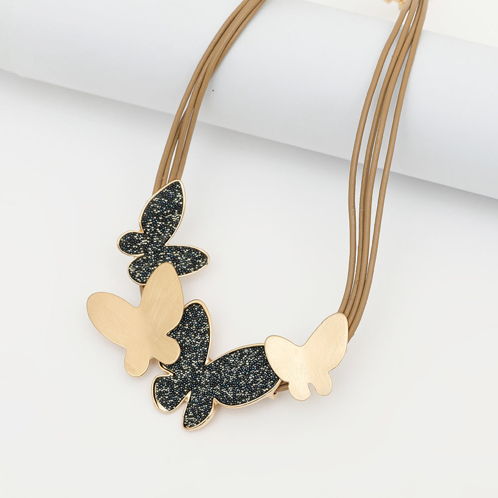 Four Butterfly Pu Leather Necklace N5054