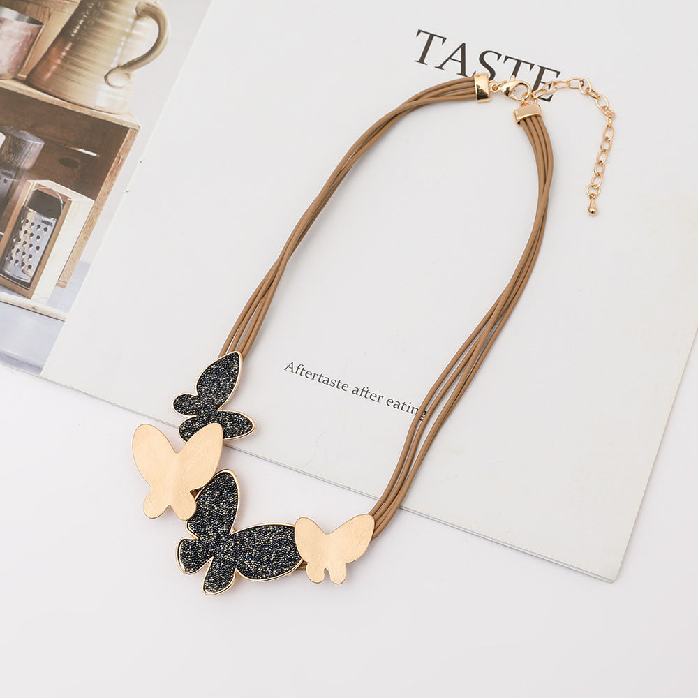 Four Butterfly Pu Leather Necklace N5054