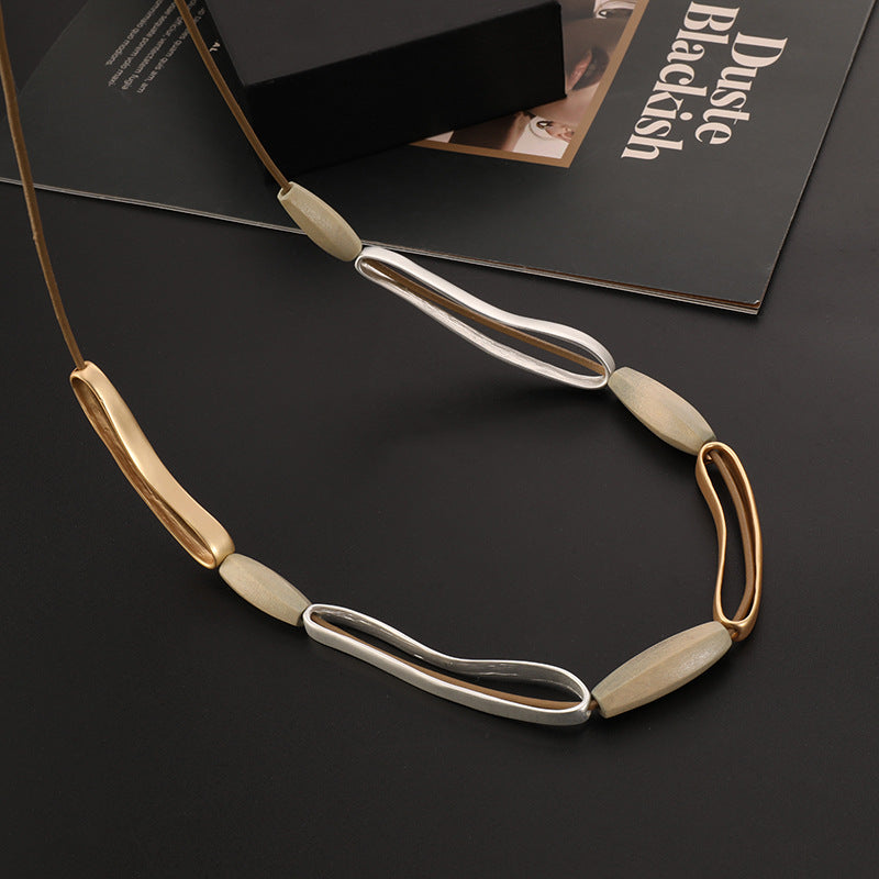 Geometric Wood Alloy Leather Necklace N5070