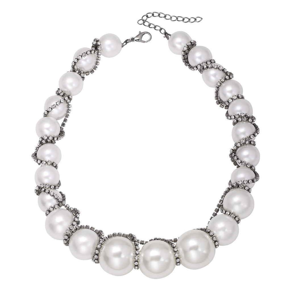Rhinestone Pearl Bead Necklace N5111