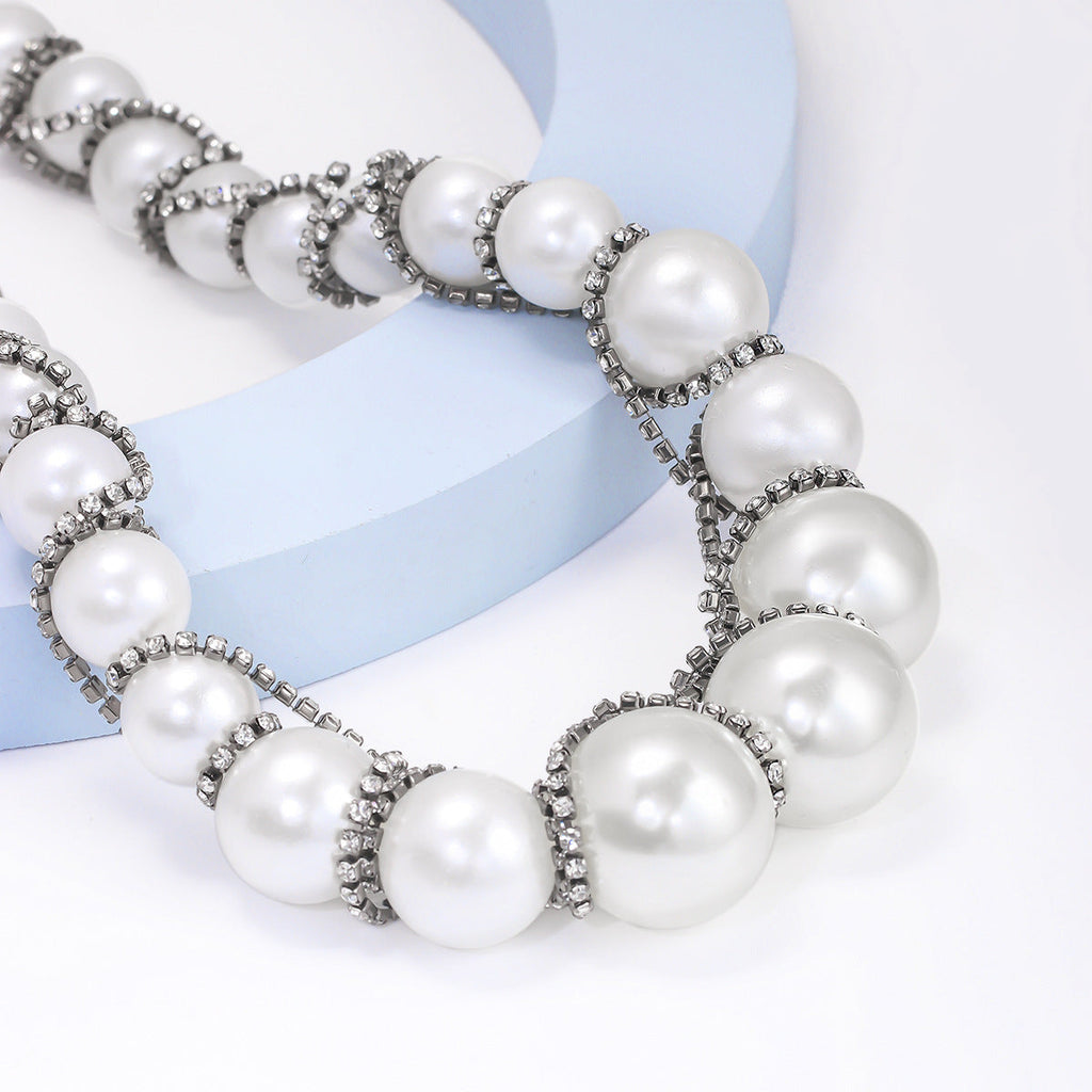 Rhinestone Pearl Bead Necklace N5111