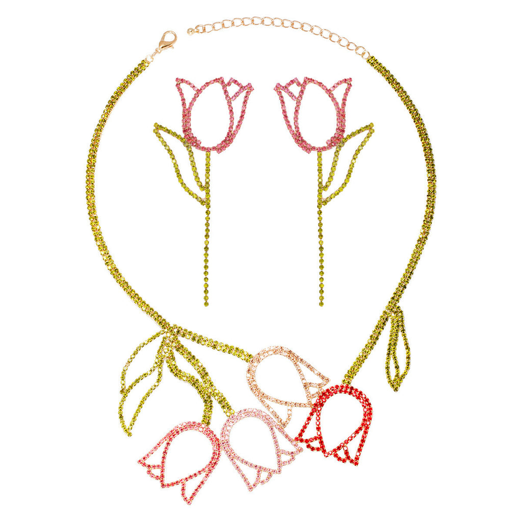 Tulip Rhinestone Alloy Necklace N5112