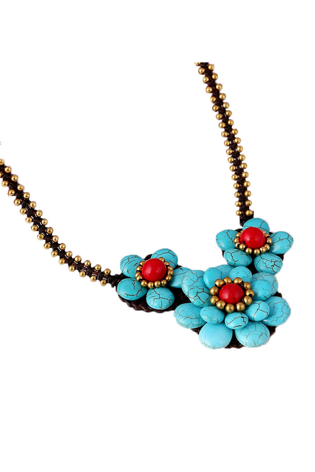 Floral Turquoise Bead Braided Necklace N5128