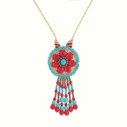 Turquoise Tassel Pendant Wax Thread Necklace N5129