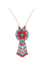 Turquoise Tassel Pendant Wax Thread Necklace N5129