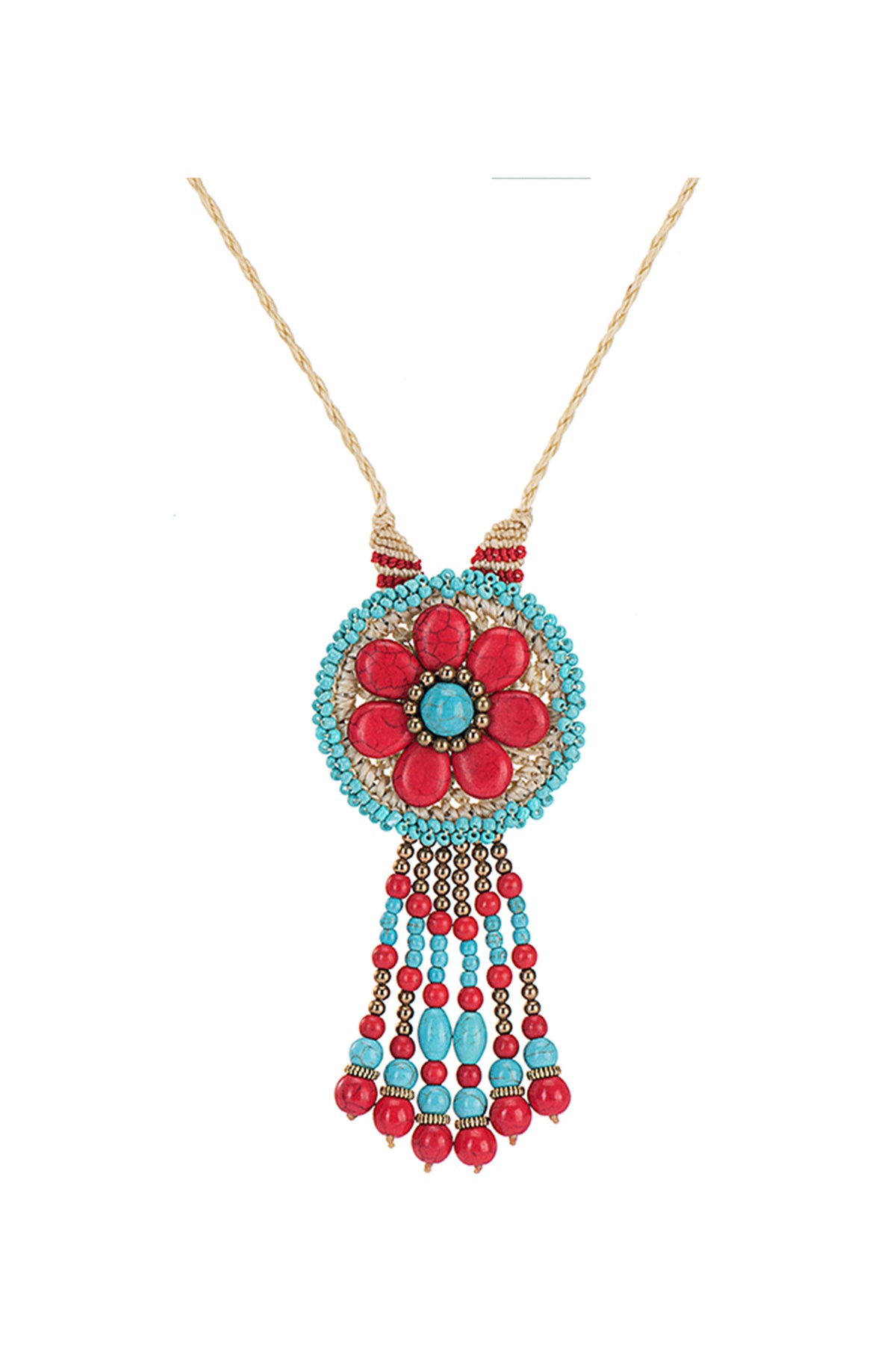Turquoise Tassel Pendant Wax Thread Necklace N5129