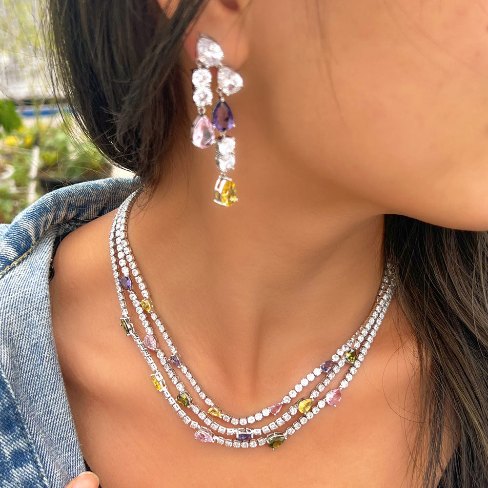 Geometry Multilayer Cubic Zirconia Necklace Set N5141