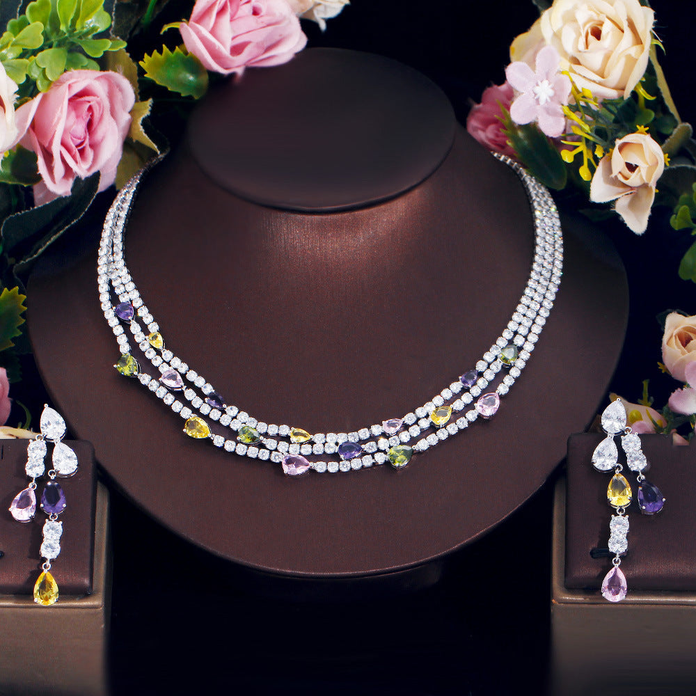 Geometry Multilayer Cubic Zirconia Necklace Set N5141