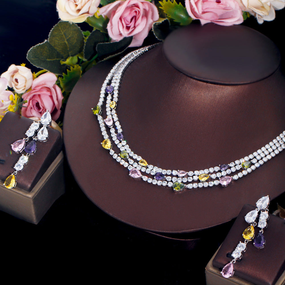 Geometry Multilayer Cubic Zirconia Necklace Set N5141