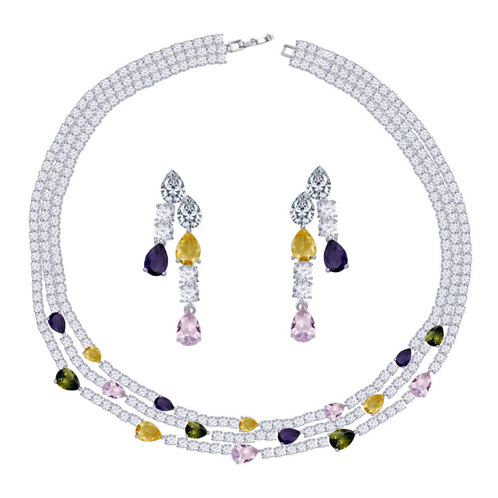 Geometry Multilayer Cubic Zirconia Necklace Set N5141