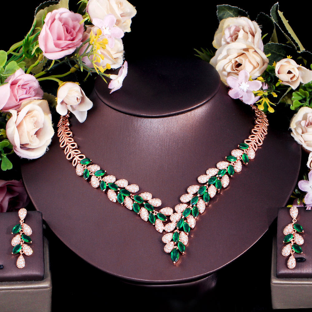Geometry Leaf Cubic Zirconia Necklace Set N5143