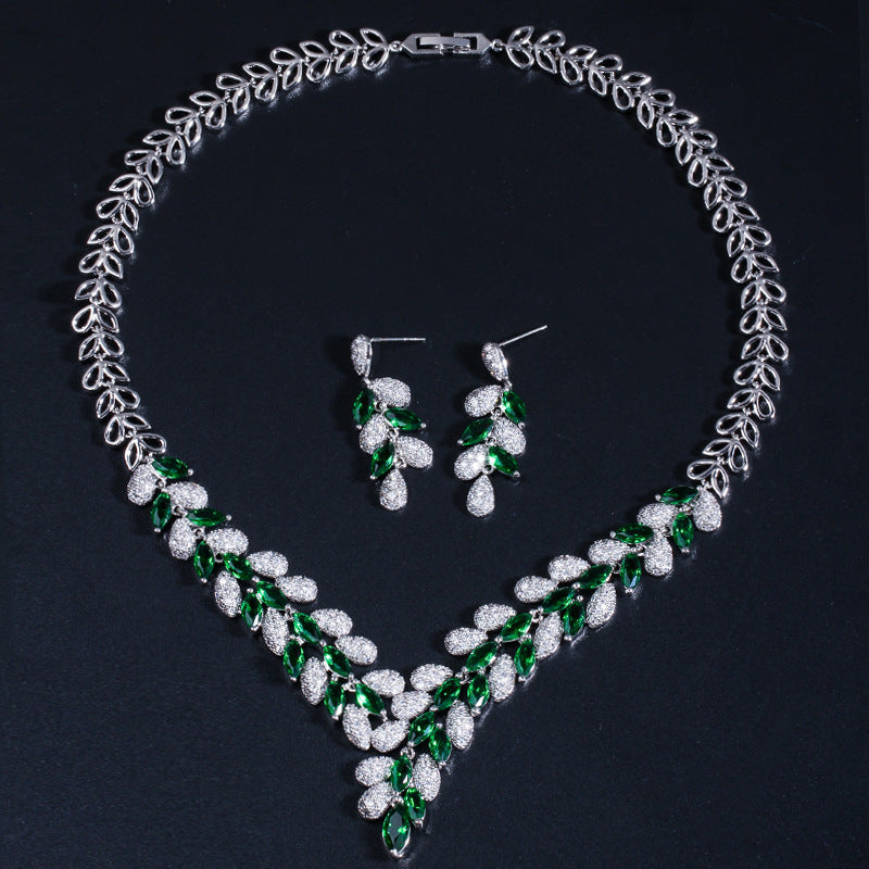 Geometry Leaf Cubic Zirconia Necklace Set N5143