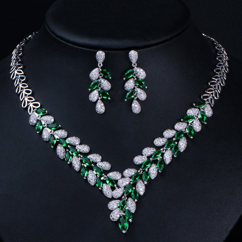 Geometry Leaf Cubic Zirconia Necklace Set N5143