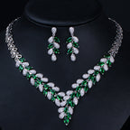 Geometry Leaf Cubic Zirconia Necklace Set N5143