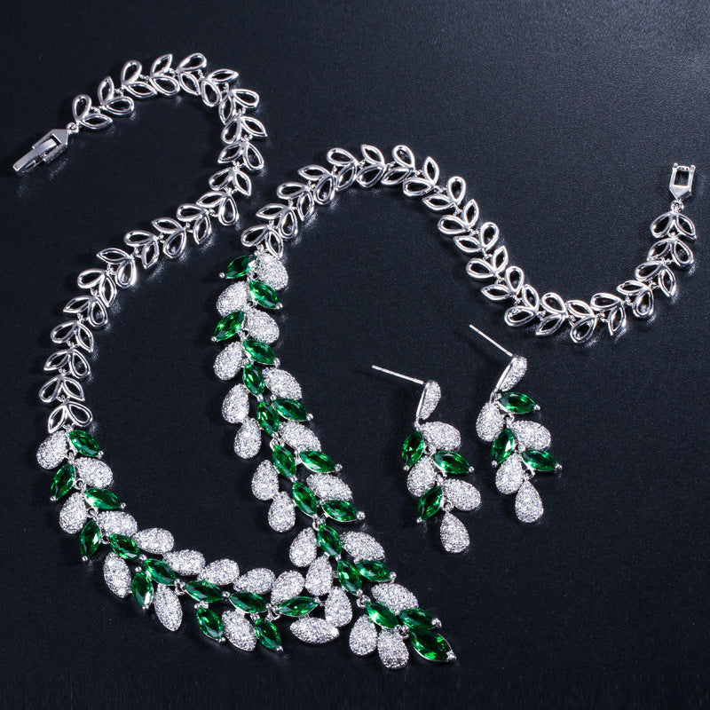 Geometry Leaf Cubic Zirconia Necklace Set N5143