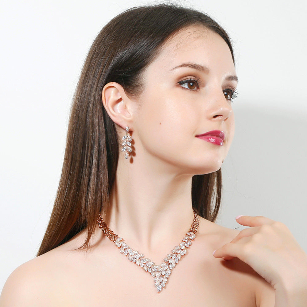 Geometry Leaf Cubic Zirconia Necklace Set N5143