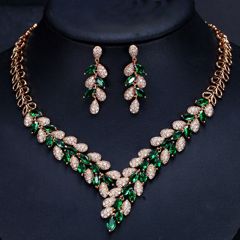 Geometry Leaf Cubic Zirconia Necklace Set N5143