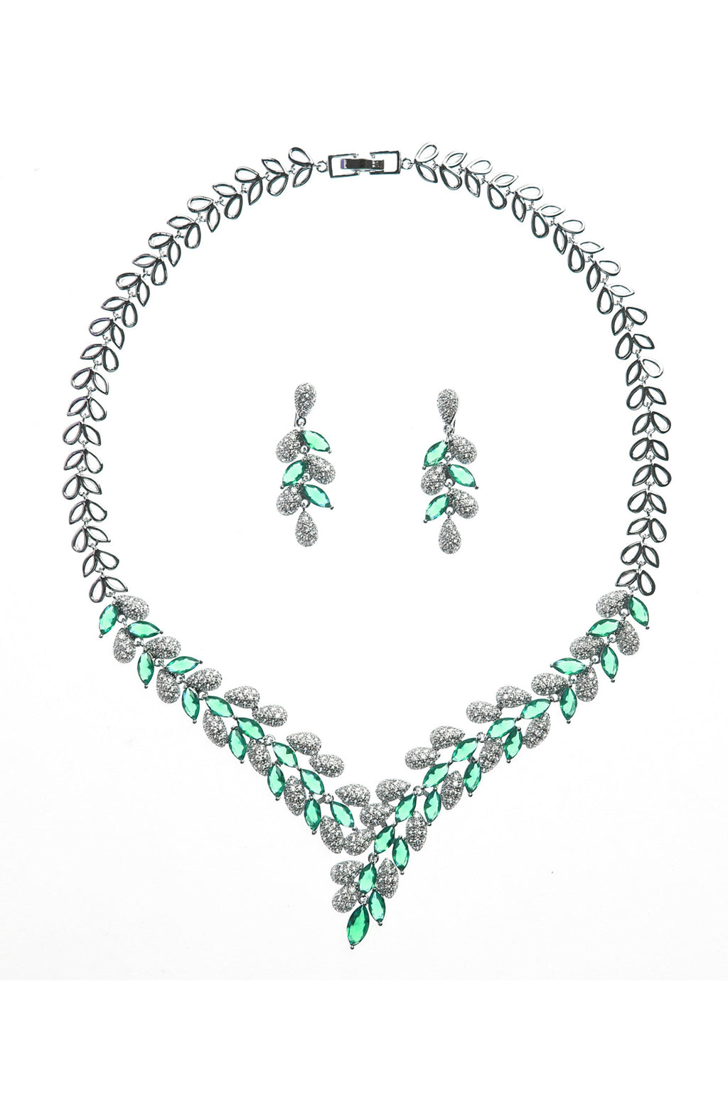 Geometry Leaf Cubic Zirconia Necklace Set N5143