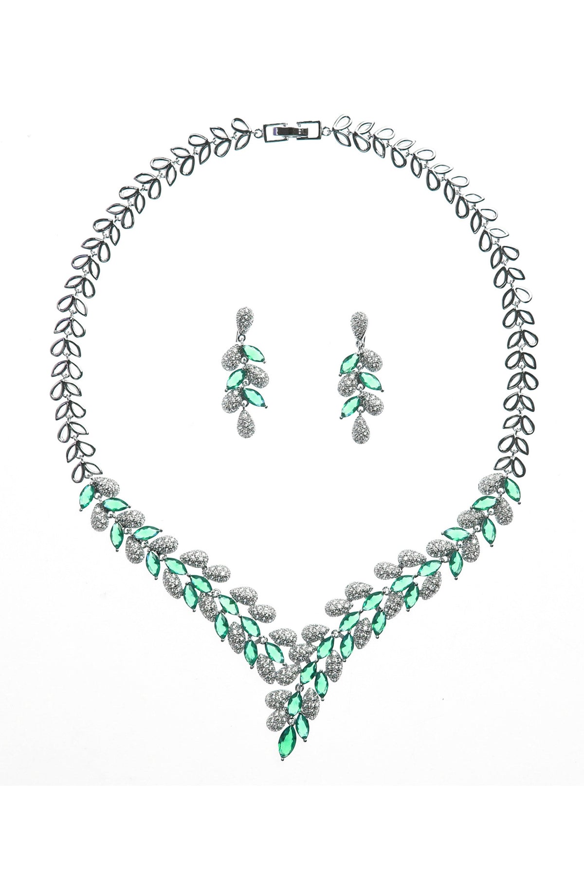 Geometry Leaf Cubic Zirconia Necklace Set N5143