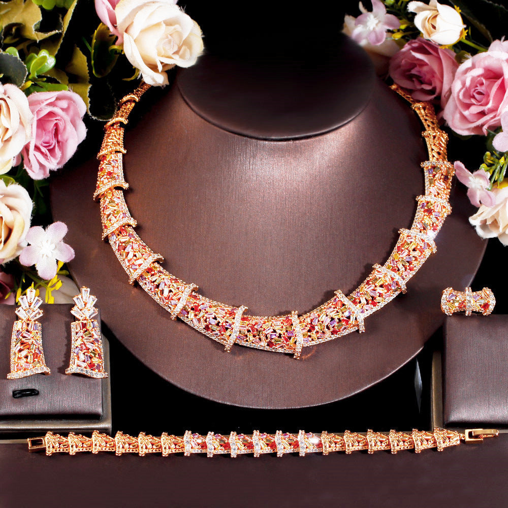 Cubic Zirconia Necklace Earrings BraceletSet N5144