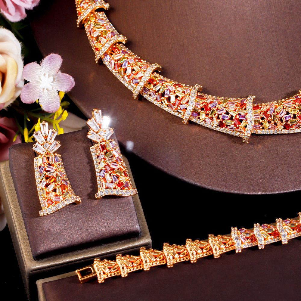 Cubic Zirconia Necklace Earrings BraceletSet N5144