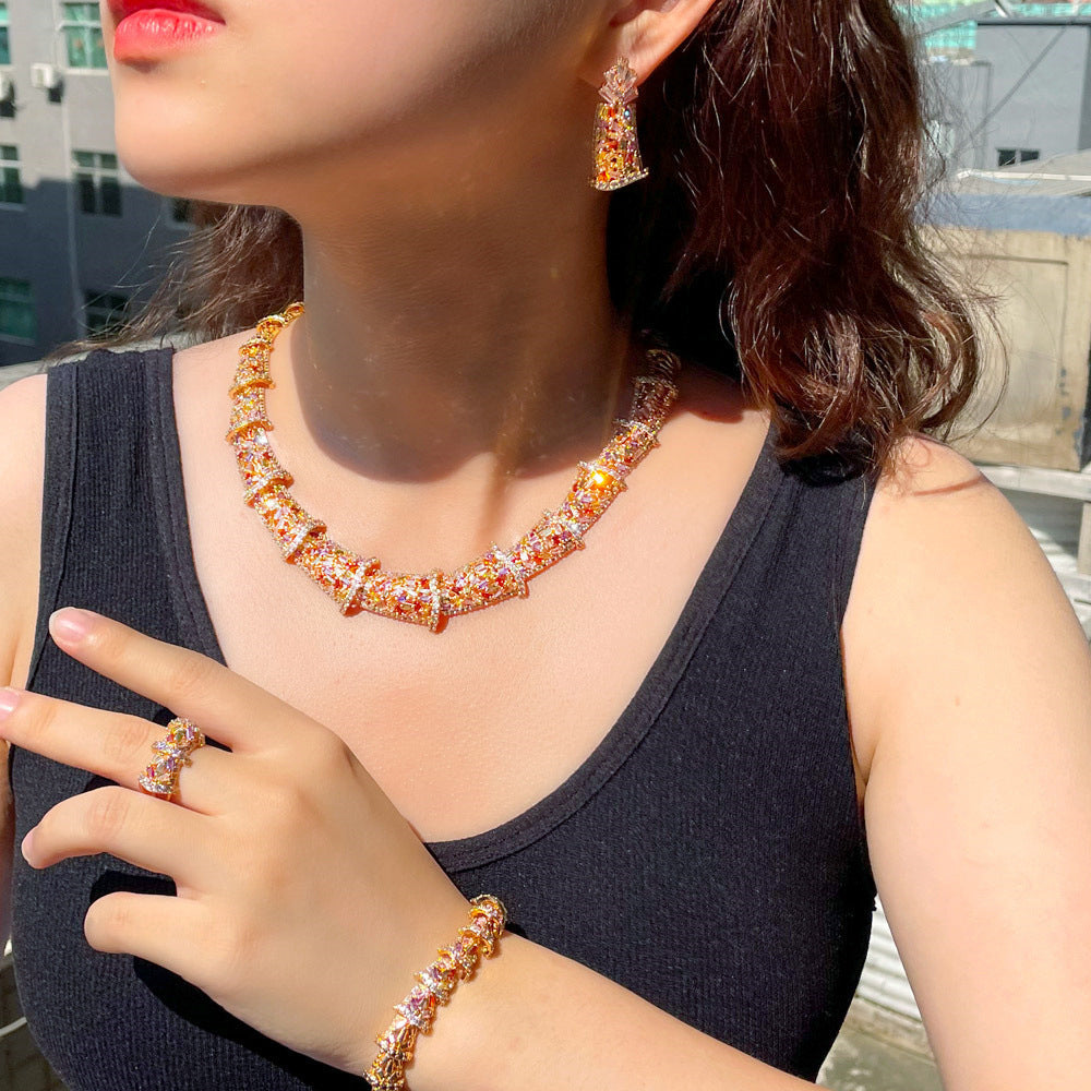 Cubic Zirconia Necklace Earrings BraceletSet N5144