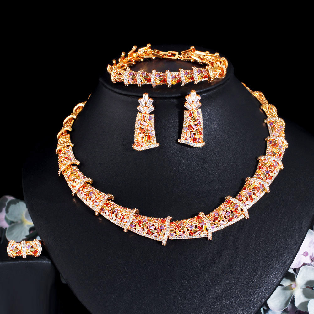 Cubic Zirconia Necklace Earrings BraceletSet N5144