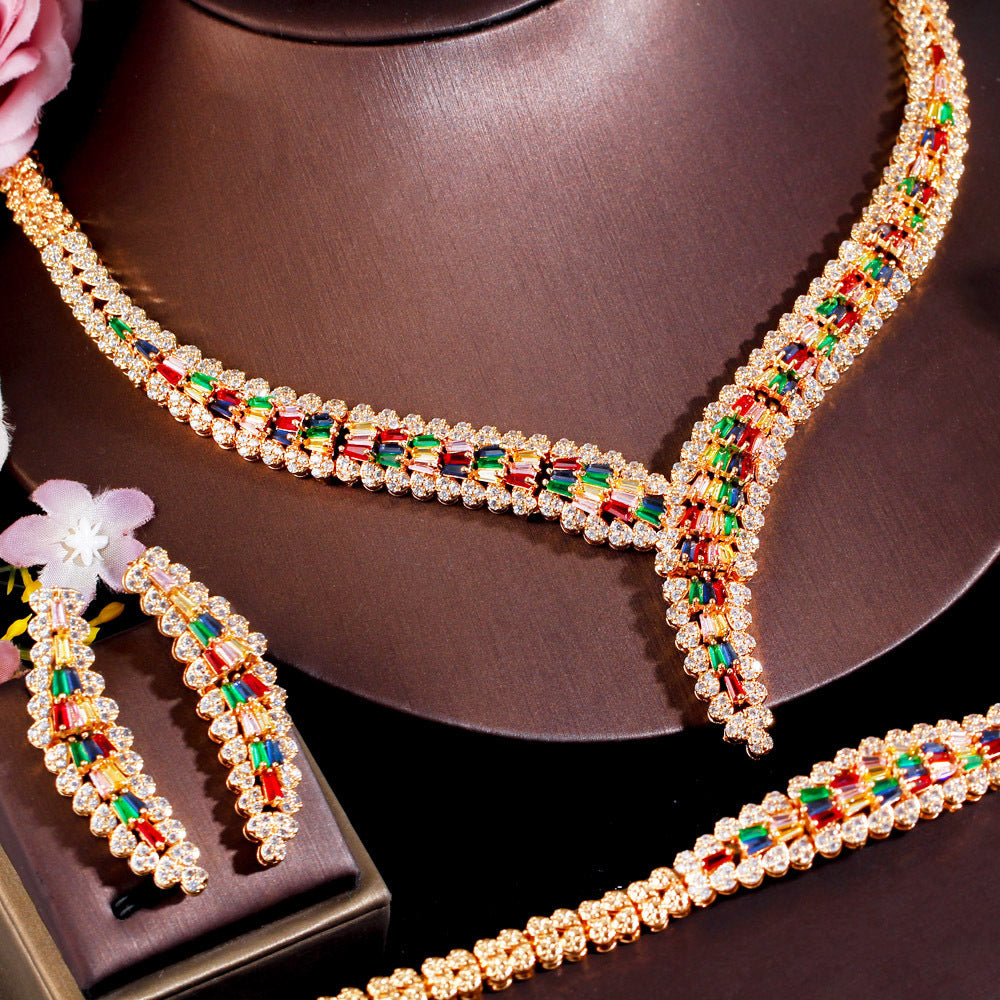 Cubic Zirconia Necklace Earrings Bracelet Set N5145