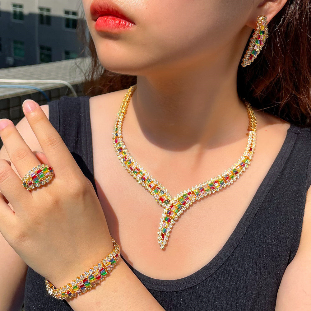Cubic Zirconia Necklace Earrings Bracelet Set N5145