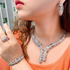 Leaf Cubic Zirconia Necklace Earrings BraceletSet N5146