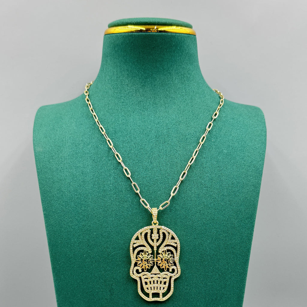 Skull Pendant Cubic Zirconia Chains Necklace N5194