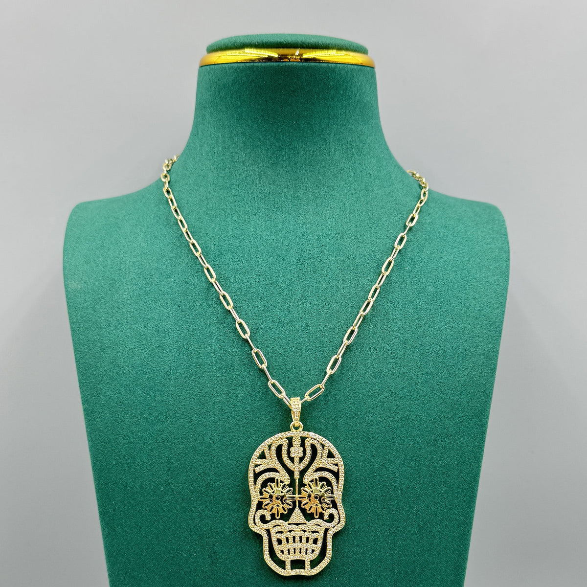 Skull Pendant Cubic Zirconia Chains Necklace N5194