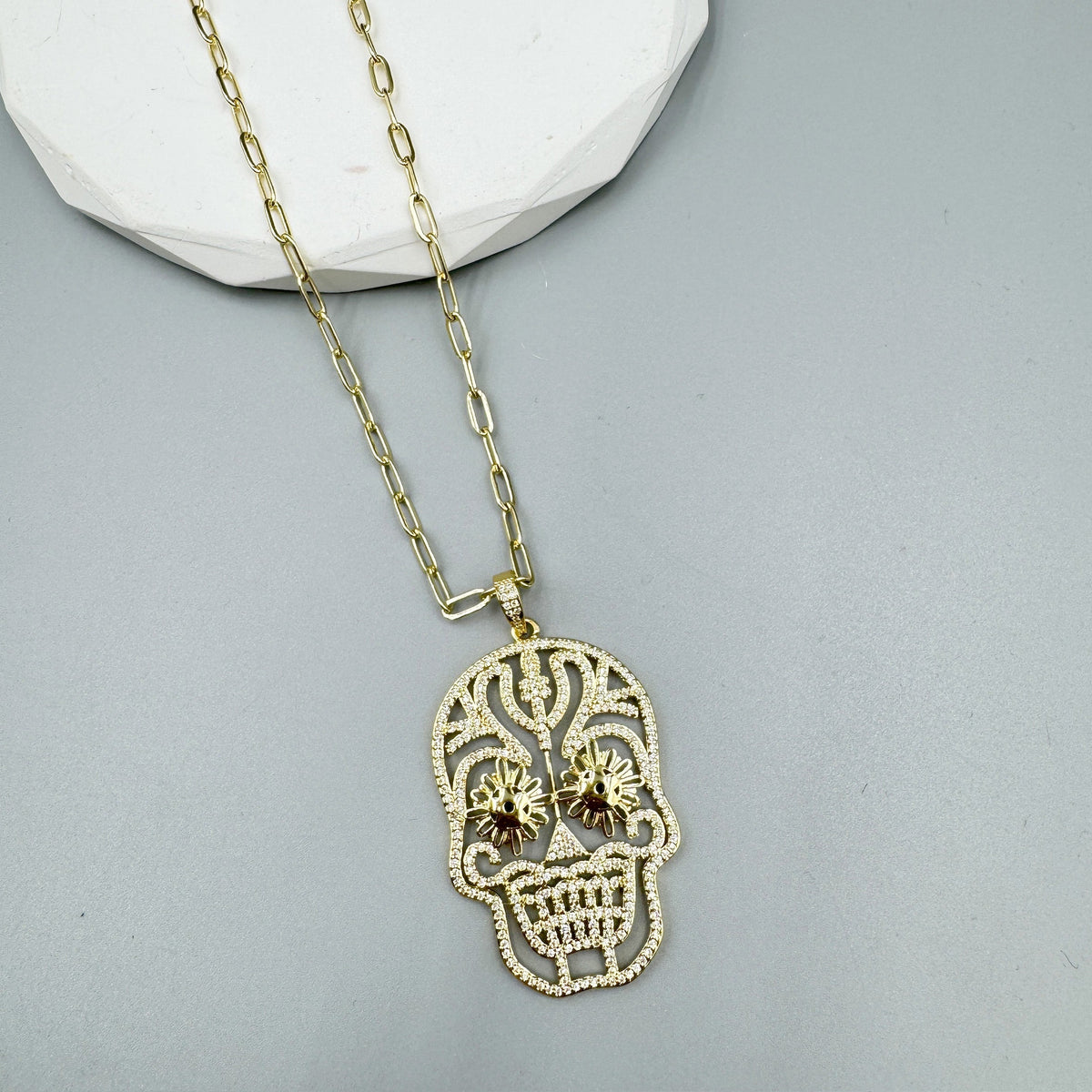 Skull Pendant Cubic Zirconia Chains Necklace N5194