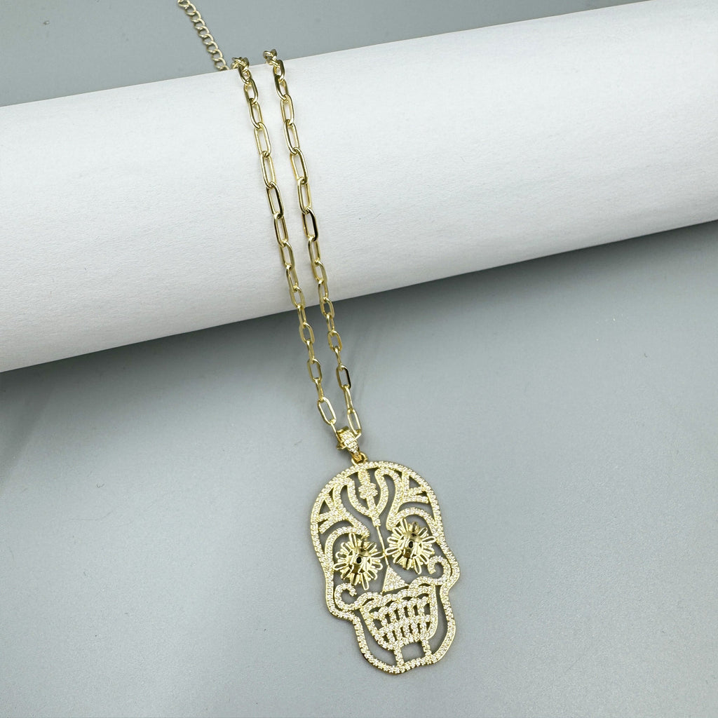 Skull Pendant Cubic Zirconia Chains Necklace N5194