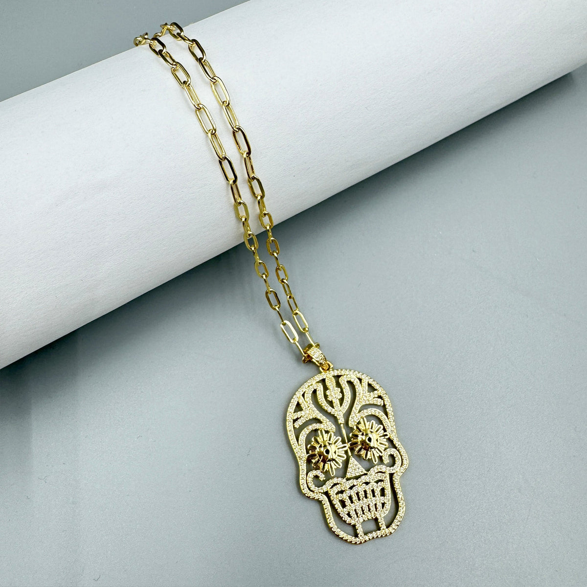 Skull Pendant Cubic Zirconia Chains Necklace N5194
