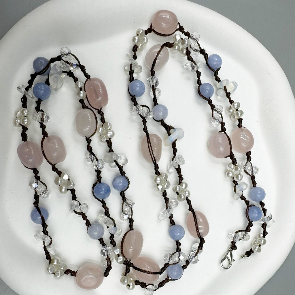 Handmade Braided Irregular Aquamarine Necklace N5224