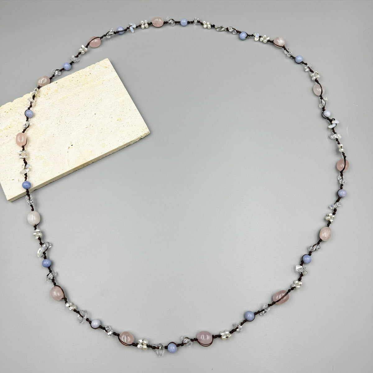 Handmade Braided Irregular Aquamarine Necklace N5224