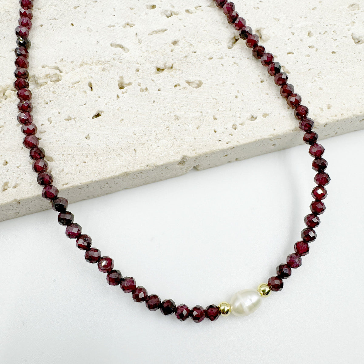 3MM Natural Stone Bead Pearl Necklace N5292