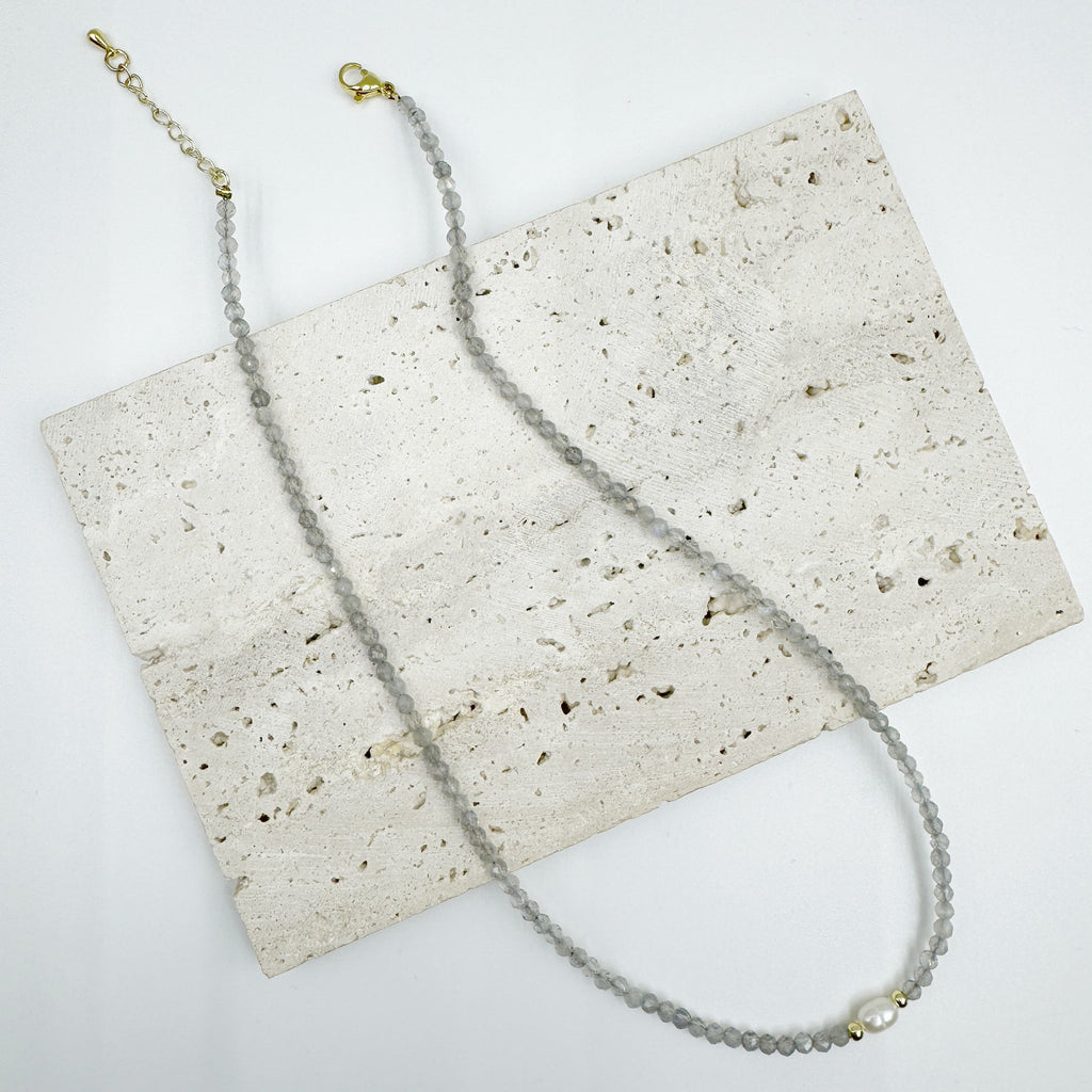 3MM Natural Stone Bead Pearl Necklace N5292