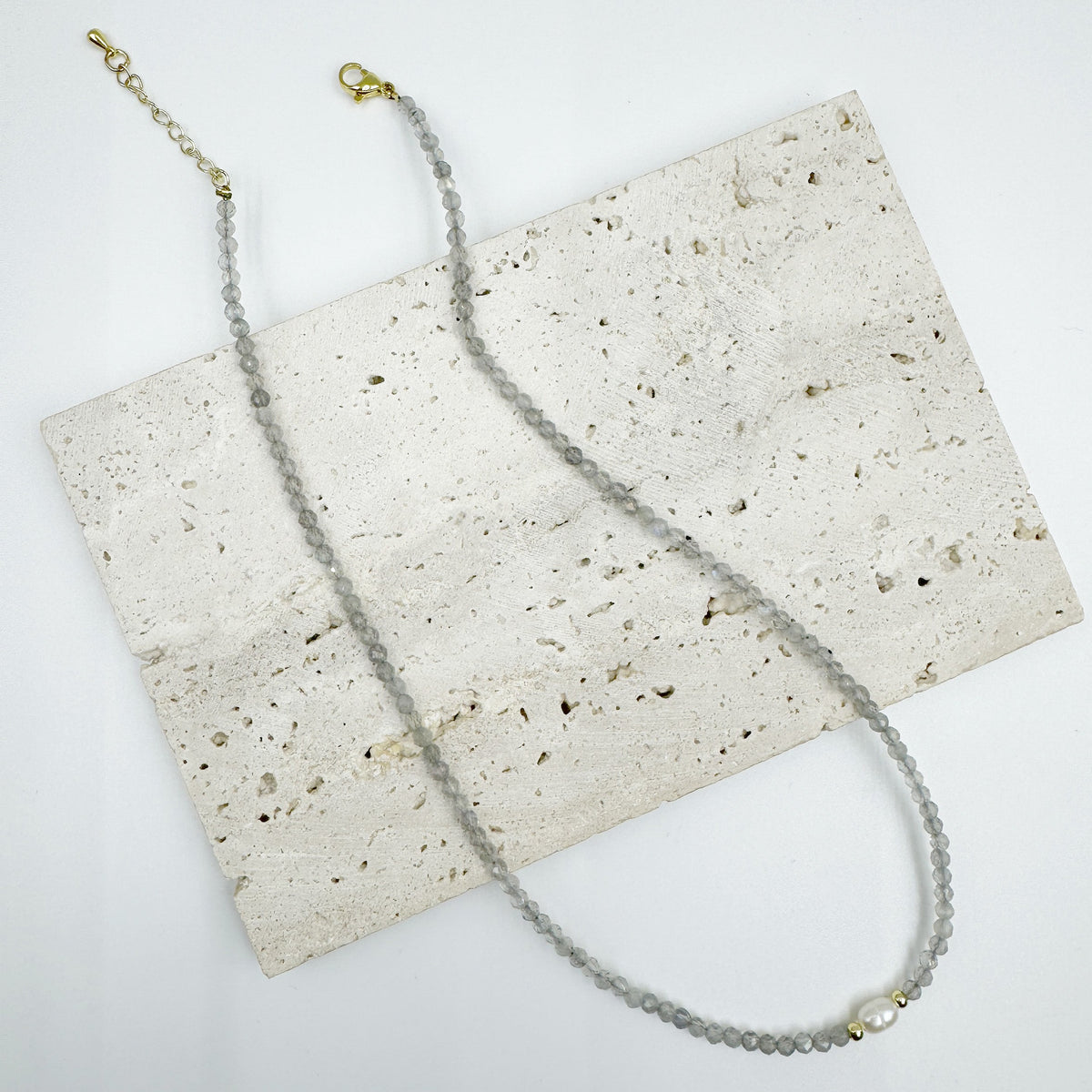 3MM Natural Stone Bead Pearl Necklace N5292