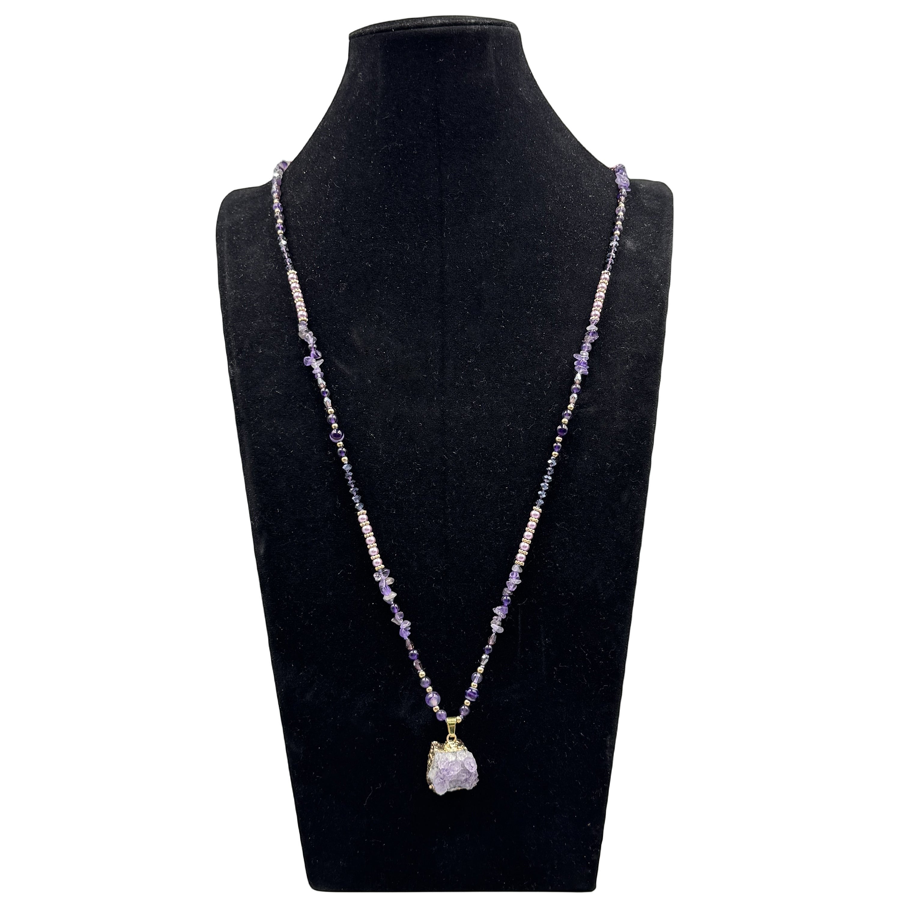 Amethyst Natural Stone Pearl Bead Necklace N5319